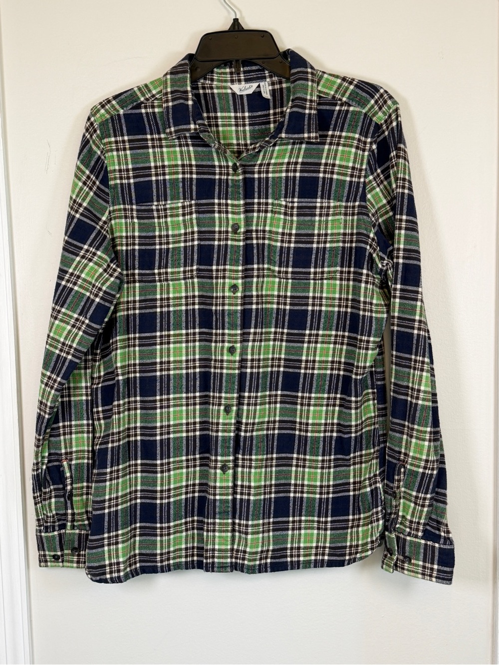 Woolrich Pemberton Plaid Flannel Shirt Large Green Navy 100% Cotton